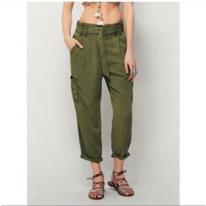 Free People Green High Rise Belted Cargo Pants